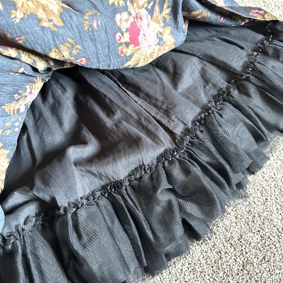 Free People Mesh Sleeveless Floral Dress Navy Blue Size Four 4 - Picture 7 of 11